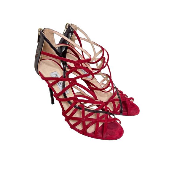 Jimmy Choo Shoes - Jimmy Choo Red Suede Strappy Heels Size 38